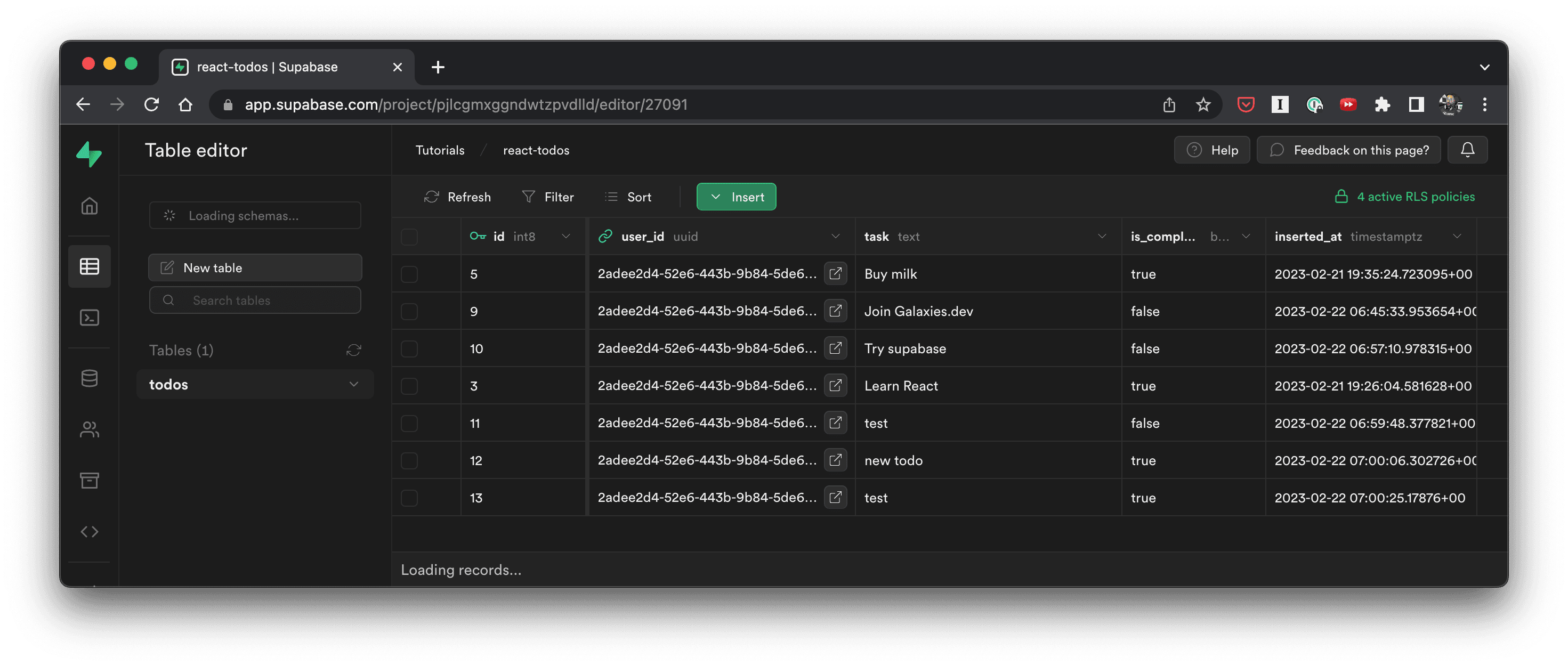 La vue Supabase : proche d'un tableur